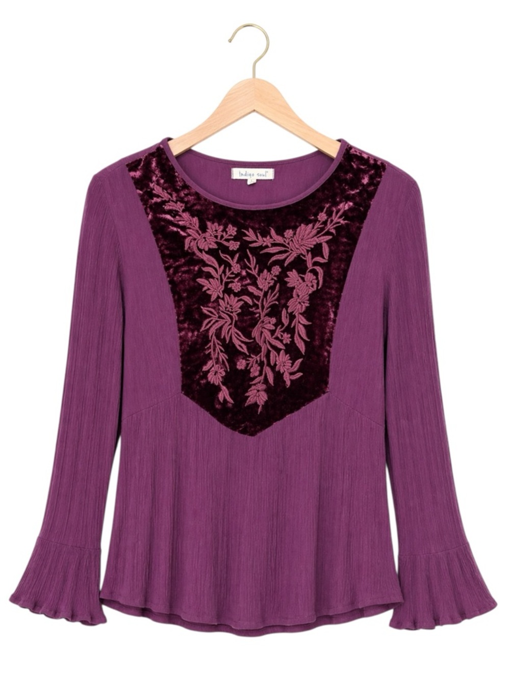 Indigo Soul Womens Velvet Boho Embroidered‎ Tunic Top Large Whimsigoth Grunge